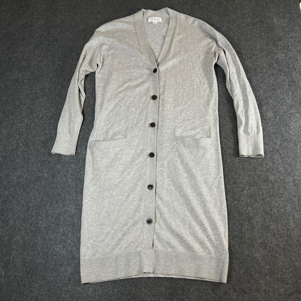 Velvet by Graham & Spencer Gray Cotton Cashmere Longline Cardigan Sweater S